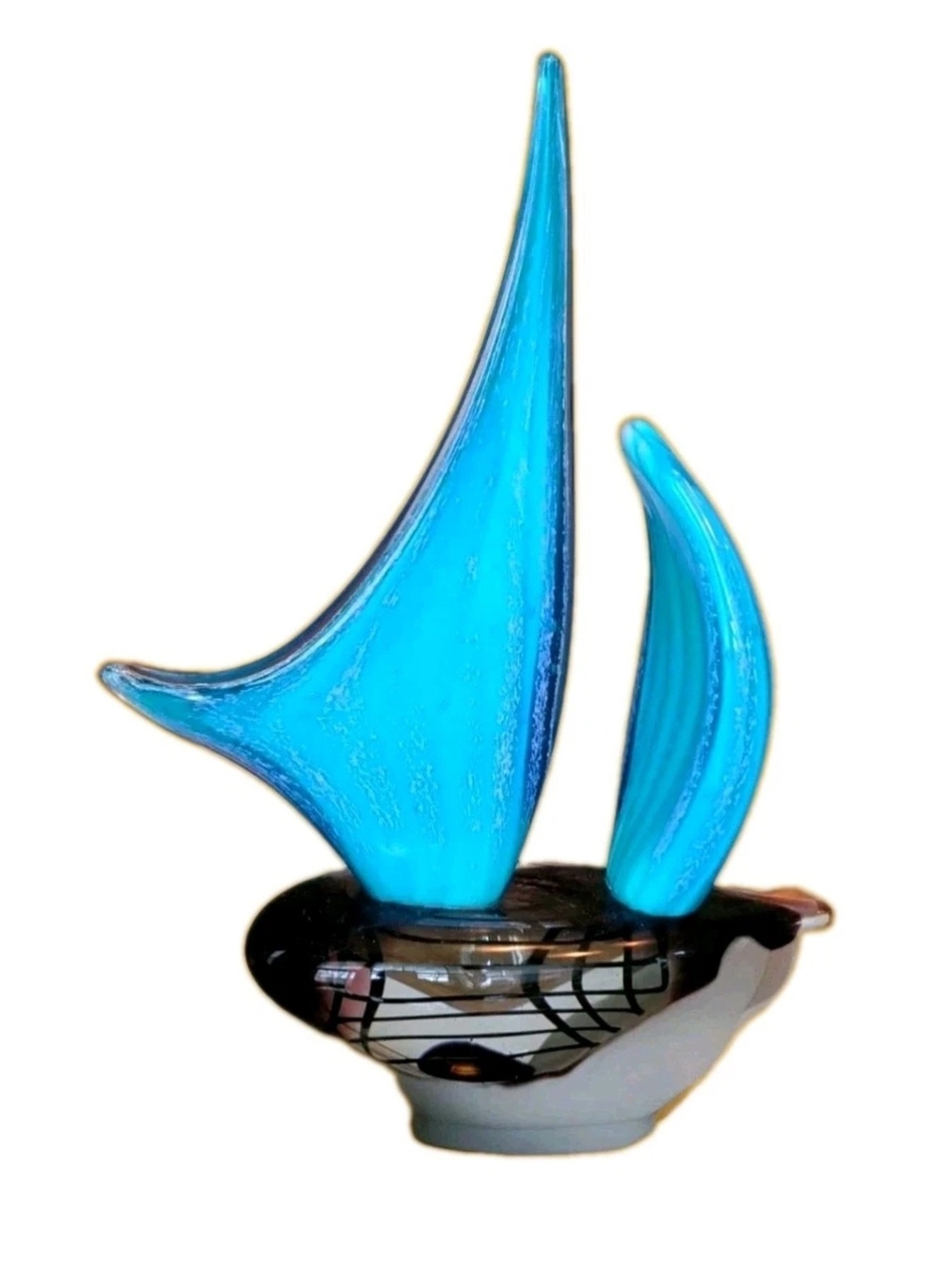 Tiffany Glass Sailboat/Eyecatching Blue Handcrafted Art Glass Sculpture 11"Tall